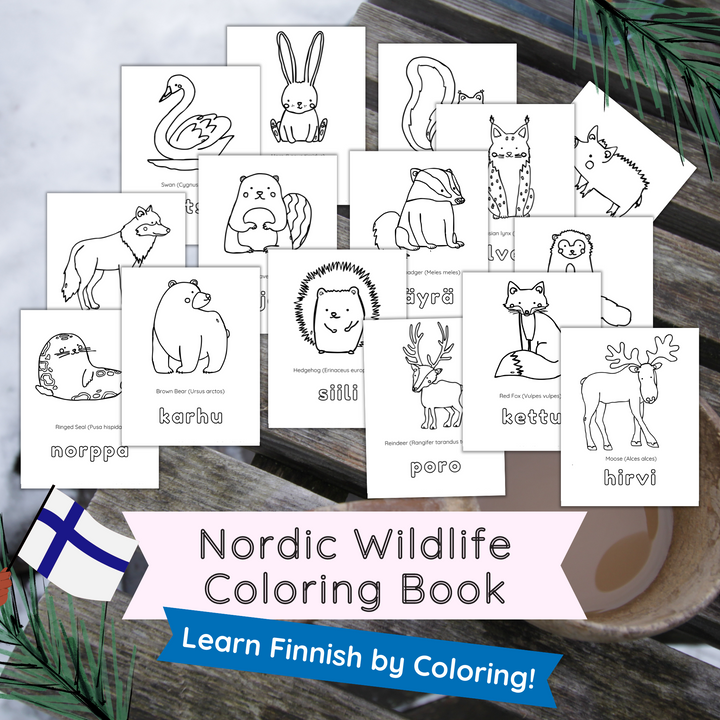 Ad: Introducing the Nordic Wildlife Coloring Book – Learn Finnish by Coloring!